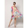 New ladies oversize V neck bat sleeve poncho beach cover up dress